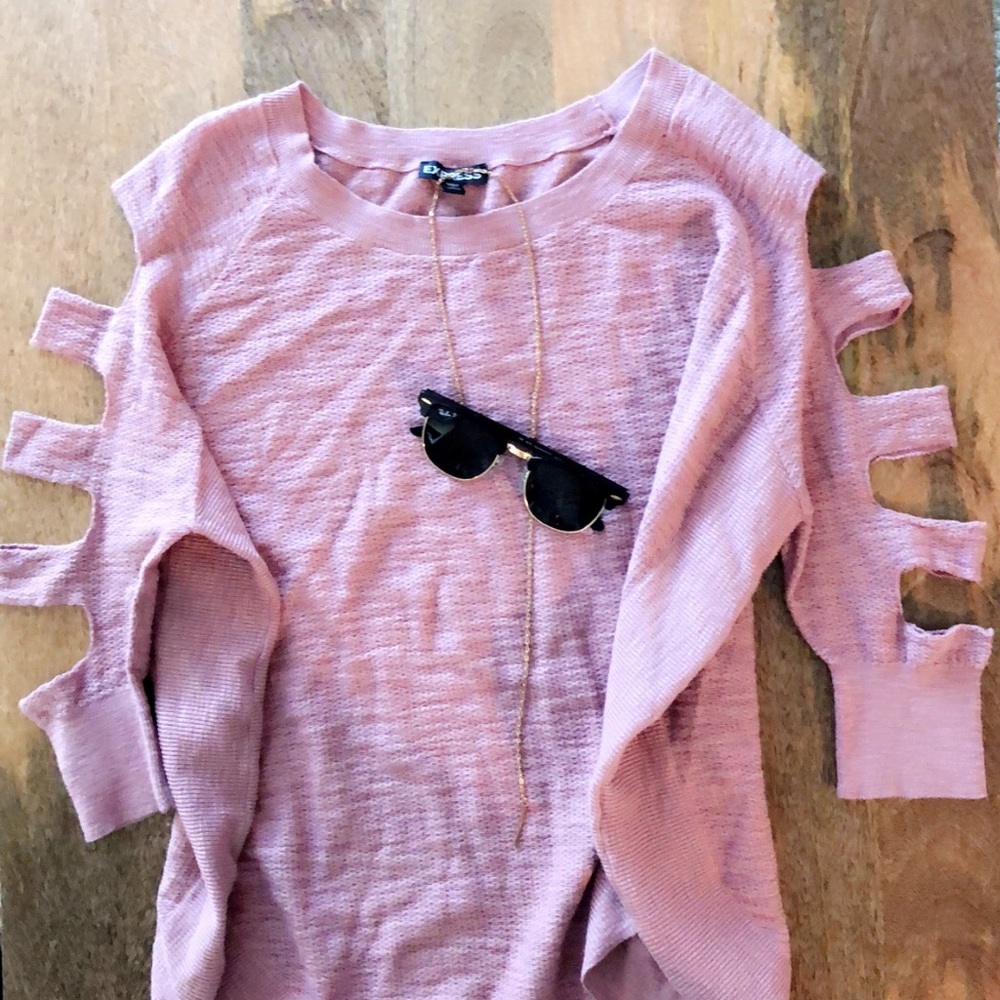 Blush “Express” Ripped 3/4 Sleeve Ripped Sweater